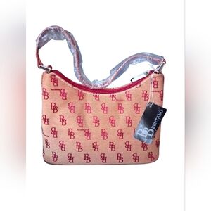 Bertizano Beige & Red Monogram Shoulder Bag